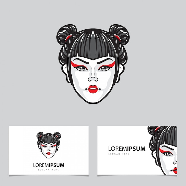 Geisha Head Logo Name Card Vector Template