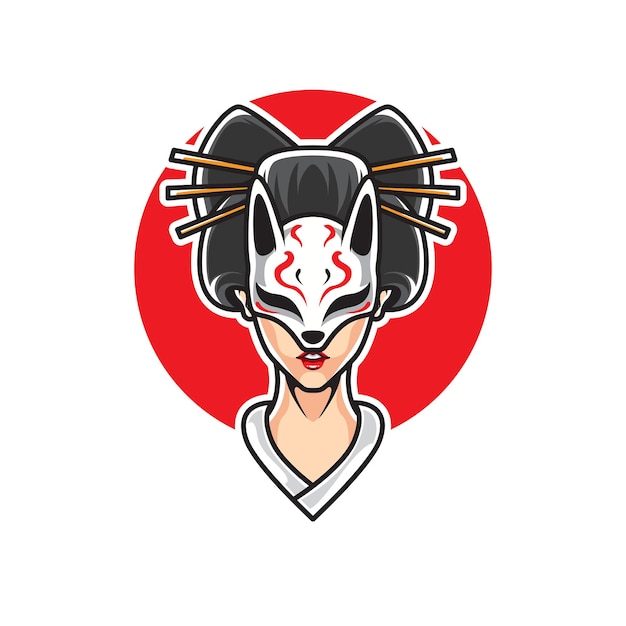 Geisha Kitsune Maska Głowa Logo