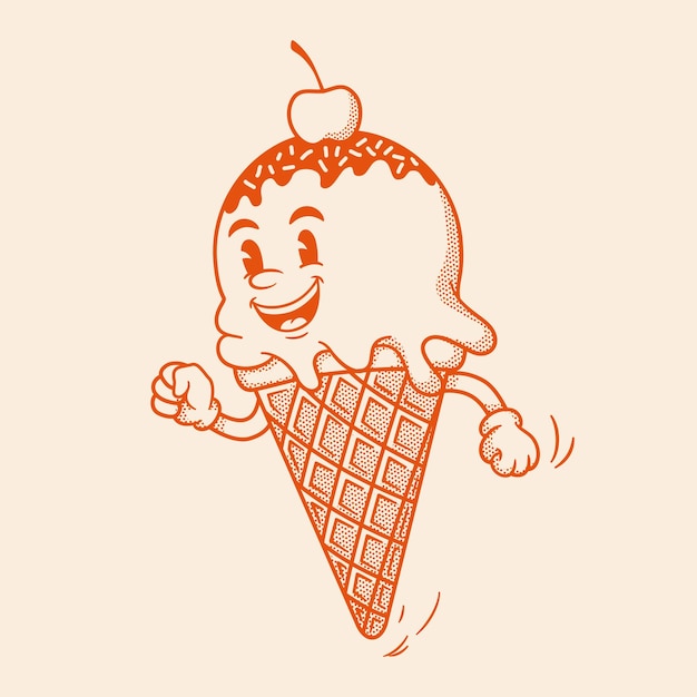 Plik wektorowy gelato postać lody ceam retro maskotka kreskówki postać