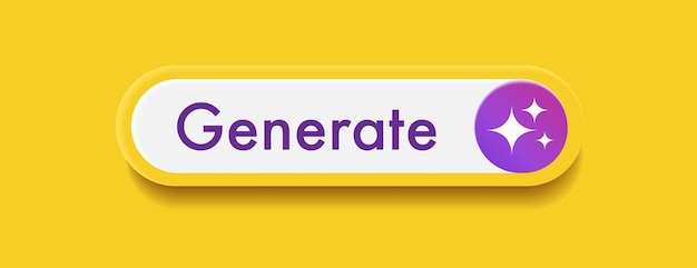 Generate AI button vector user interface 3d style on yellow background Artificial intelligence button trendy neumorphic style for ui ux element app website