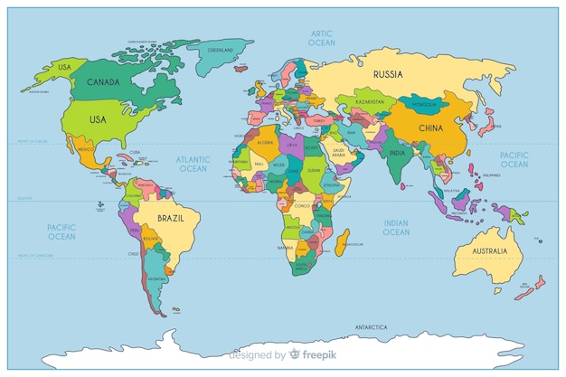Plik wektorowy geograficzna kolorowa polityczna mapa świata