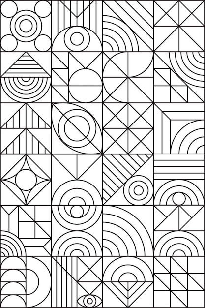 Geometria Banner Line Minimalny Styl Bauhaus Lat 20. Z Figurami I Kształtami Okrąg Trójkąt Kwadrat Ilustracja Koncepcja Psychologii Człowieka I Zdrowia Psychicznego Wektor 10 Eps