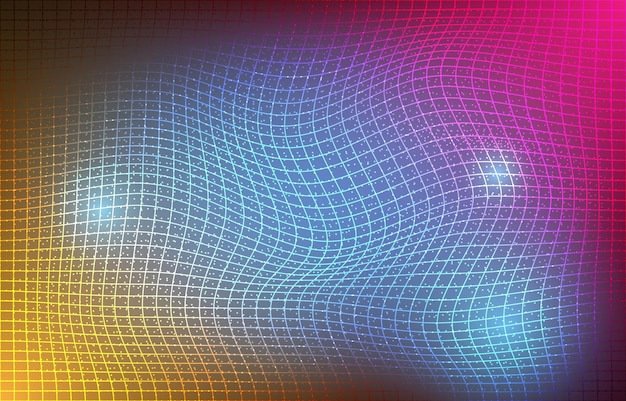 Geometria wykonana z kropek i linii siatki Abstrakcyjna technologia kolorowe tło gradientowe Fala przepływu z krajobrazem linii kropek i tabeli Cyfrowa struktura danych Przyszła siatka lub siatka dźwiękowa Wektor