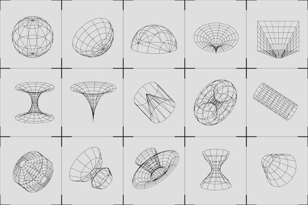 Geometryczne kształty szkieletowe w różnych formach Abstrakcyjny projekt siatki 3d Uniwersalna modna geometria