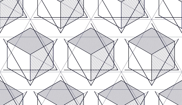 Plik wektorowy geometryczne linie 3d streszczenie wzór, tło wektor. technologia styl inżynierii rysowania linii niekończących się ilustracji. jednokolorowy, czarno-biały. nadaje się do tkanin, tapet, opakowań,