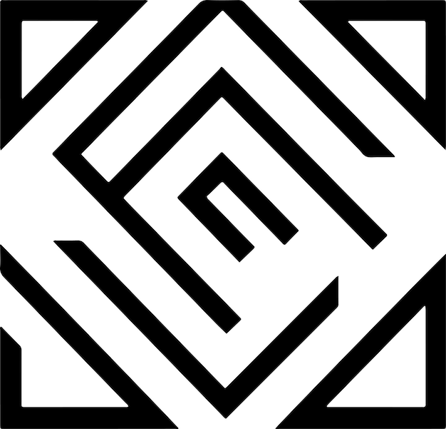 geometryczne logo z kwadratowym i strzałkowym prostym konturem czarno-białym projektem marketingowym