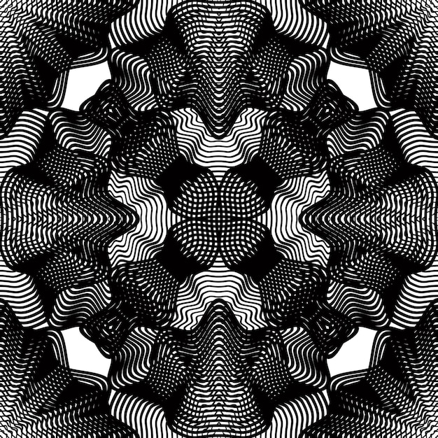 Geometryczne monochromatyczne paski nakładki bezszwowe wzór, czarno-białe tło wektor. Kalejdoskop graficzny symetryczne tło.