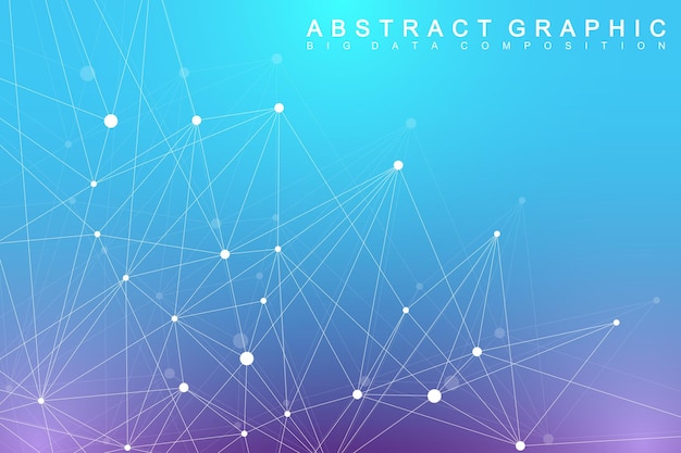Geometryczne Tło Graficzne Cząsteczki I Komunikacja. Kompleks Big Data Ze Związkami. Splot Linii, Minimalny Szyk. Wizualizacja Danych Cyfrowych. Naukowa Ilustracja Wektorowa Cybernetyczne.