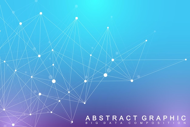 Geometryczne Tło Graficzne Cząsteczki I Komunikacja. Kompleks Big Data Ze Związkami. Splot Linii, Minimalny Szyk. Wizualizacja Danych Cyfrowych. Naukowa Ilustracja Wektorowa Cybernetyczne.
