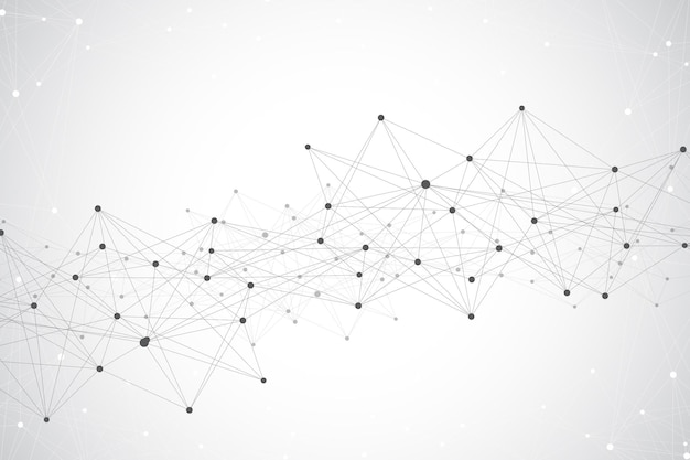 Geometryczne tło graficzne cząsteczki i komunikacja. Kompleks Big Data ze związkami. Tło perspektywy. Minimalna tablica Big data. Wizualizacja danych cyfrowych. Ilustracja wektorowa naukowej.