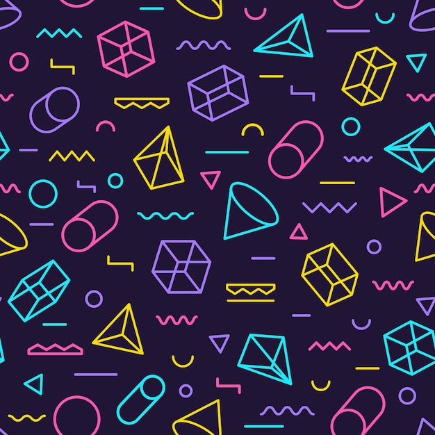 Geometryczny bezszwowy wzór styl kolorowy składający się z linii geometrycznych różnych kształtów i linii Kolorowy geometryczny bezsuwny wzór styl Hipster Memphis Ilustracja wektorowa