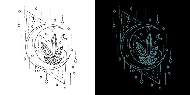 Plik wektorowy geometryczny kryształ tatuażu z monolinią księżyca