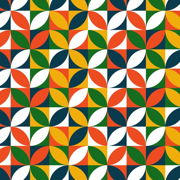 Geometryczny prosty bezszwowy wzór z płatkami abstrakcyjne kwiaty kwadraty biały żółty obraz wektorowy