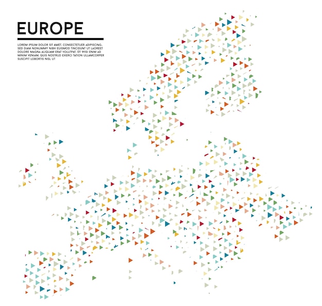 Geometryczny prosty minimalistyczny styl Tło mapy Europy Kolorowe trójkąty na białym tle Trójkątny wzór do projektowania biznesowego Vector