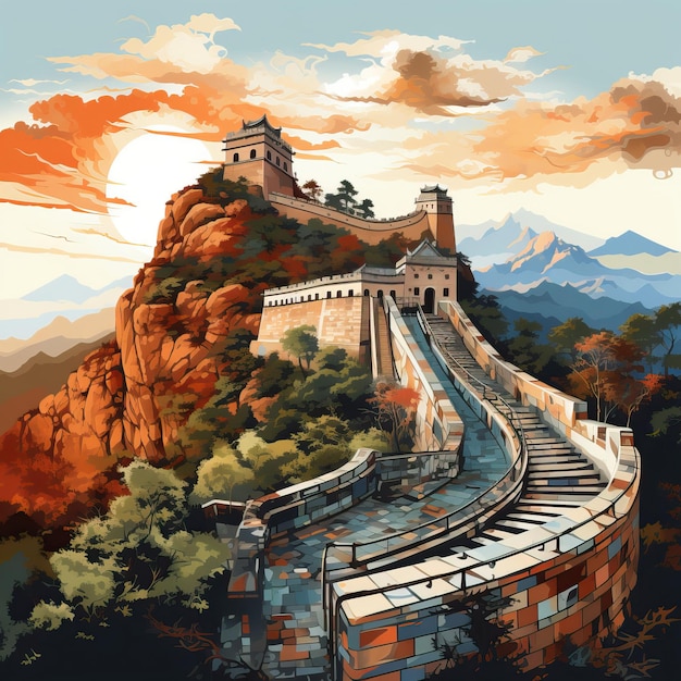 Plik wektorowy geometryczny wektor wielki mur chiński simatai na białym bac