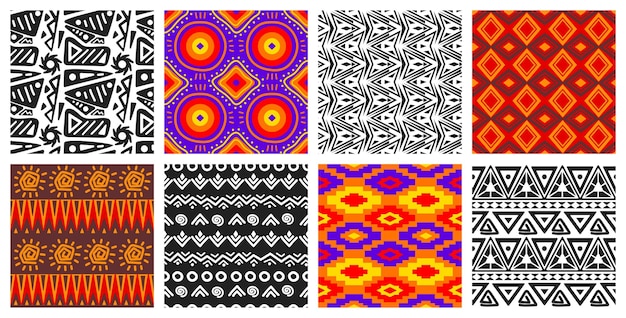 Geometryczny Wzór Afrykański Bezszwowy Motyw Mody Tekstylny Abstrakcyjny Wosk Tkanina Drukuj Wektor Zestaw
