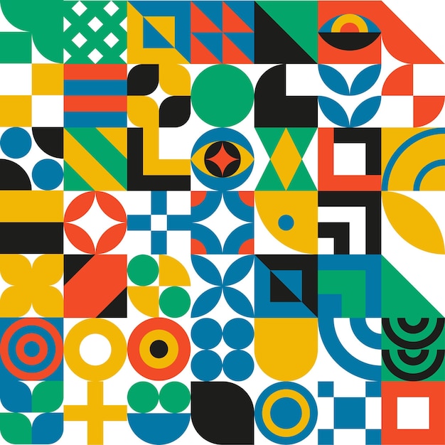Geometryczny wzór Bauhausu z elementami oczu Prymitywne nowoczesne kształty i formy
