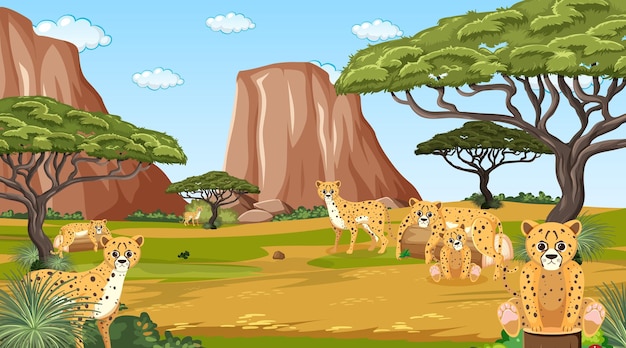 Plik wektorowy gepard na scenie leśnej