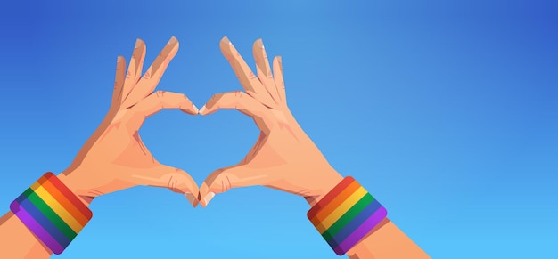 Gest Ludzkich Rąk W Kształcie Serca Lgbt Tęczowa Flaga Gejów Lesbijek Miłość Parada Duma Festiwal Koncepcja Miłości Transpłciowych