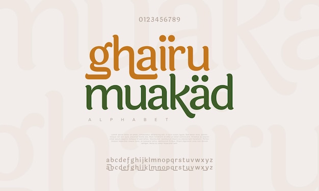 Plik wektorowy ghairu premium luksusowy arabski alfabet litery i liczby elegancka islamska typografia ślub ramadan