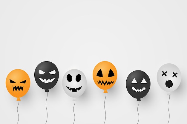 Ghost Pomarańczowe Czarno-białe Balony. Happy Halloween Wakacje Koncepcja Na 31 Października. Miejsce Na Kopię.