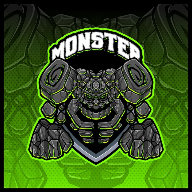 Plik wektorowy giant golem rock monster maskotka esport logo design ilustracje szablon wektor, logo stone monster dla merch streamer gry zespołowej, pełny kolor stylu cartoon