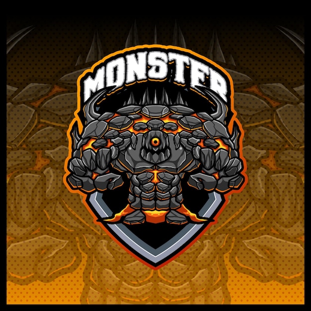 Giant Lava Volcano Golem Rock Monster Maskotka Esport Logo Projekt Ilustracji Wektorowych Szablon