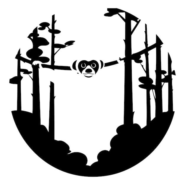 Gibbon W Dżungli Ilustracja Wektorowa W Stylu Płaskim