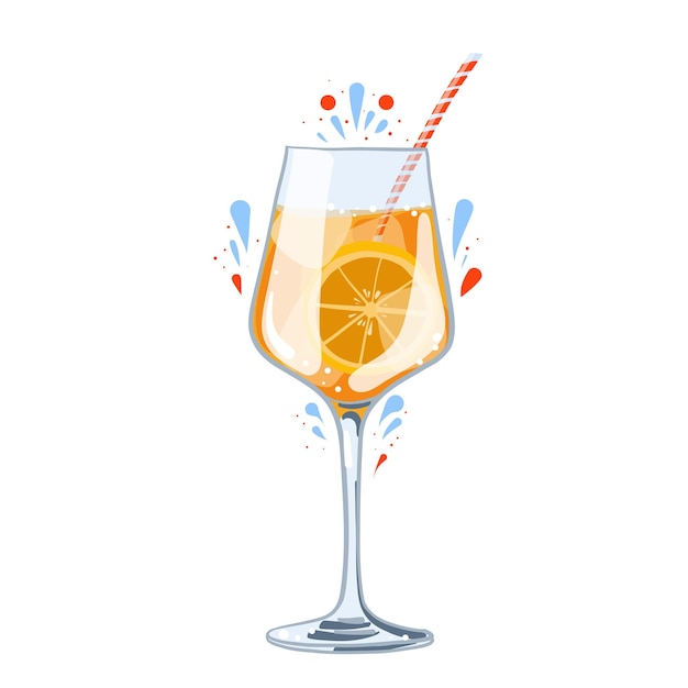gin z tonikiem koktajl z pomarańczą, wektor clipart, ręcznie rysowana ilustracja jedzenia