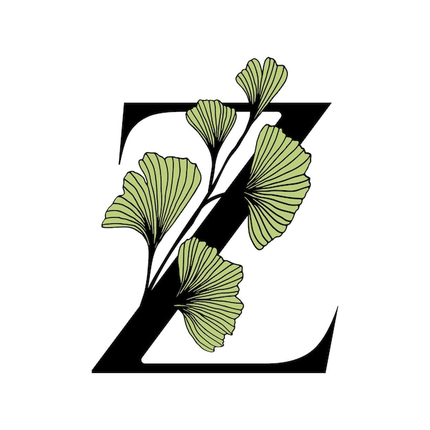 Ginkgo Biloba Liście Alfabet Odznaka I Ikona W Modnym Liniowym Ręcznie Rysowanym Stylu Wektor Logo Emblem Litery I Gałęzi Ginkgo Ilustracja Dla Kosmetyków Leków żywności Ekologicznej