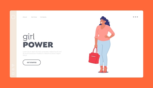 Girl Power Landing Page Szablon Curvy Kobieca Postać Akceptuje Siebie Bodypositive Koncepcja Piękna Pulchna Kobieta