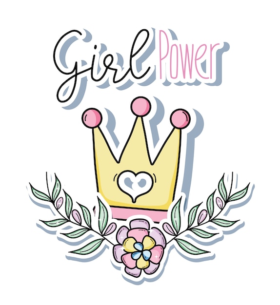 Plik wektorowy girl power message with crown and leaves
