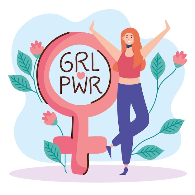 Girl Power Napis Z Ilustracja Symbol Kobiety I Płci