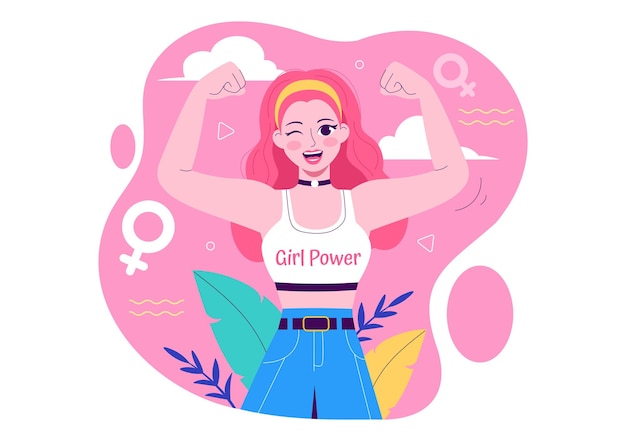 Girl Power Vector Illustration to Women as Strong and Independent Advocating for Women39s Rights and Diversity in a Flat Style Cartoon Background (Illustracja wektorowa siły dziewcząt dla kobiet jako silnych i niezależnych opowiadających się za prawami i różnorodnością kobiet w płaskim stylu)