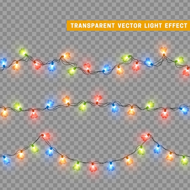 Girlanda Dekoracyjna Na Białym Tle Z Lampkami Choinkowymi. Lampy świecące Kolorową żarówką Neonową. świąteczny Wystrój. Realistyczny Efekt świetlny 3d. Lampy Girlandy Noworoczny Element Dekoracyjny. Ilustracja Wektorowa