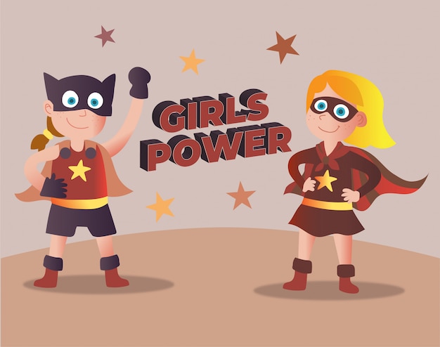 Girls Power Super Heroes Vintage Design