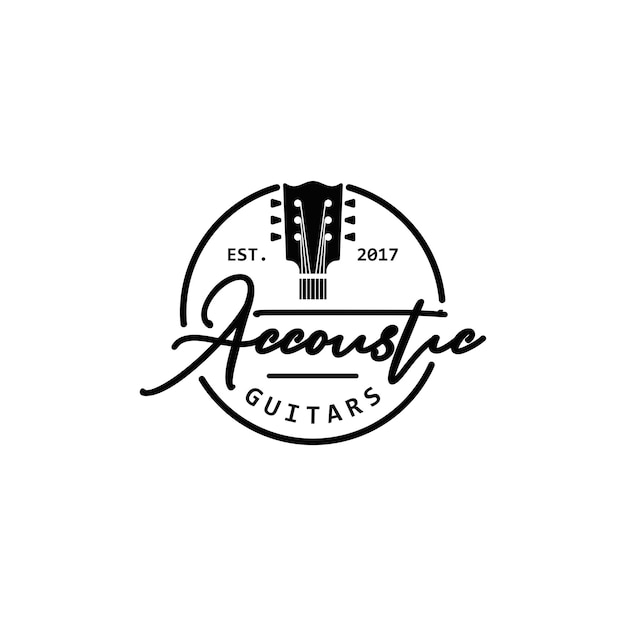 Gitara Akustyczna Muzyka Zaokrąglony Znaczek Logo Design