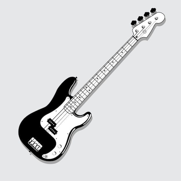 Gitara basowa ilustracja czarno-biała