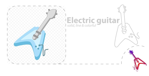 Gitara Elektryczna Na Białym Tle Płaski Ilustracja Ikona Linii Gitary Elektrycznej