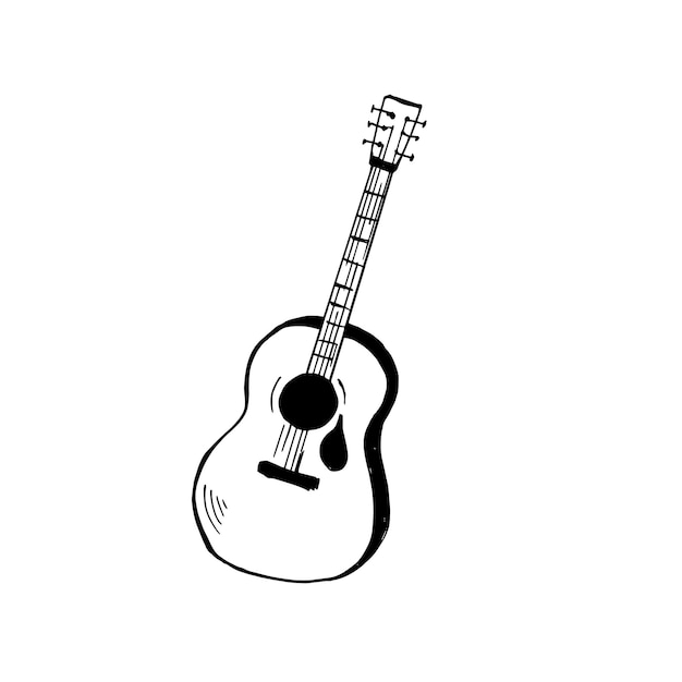 Gitara. Ręcznie Rysowane Szkic. Ilustracja Wektorowa, Na Białym Tle.