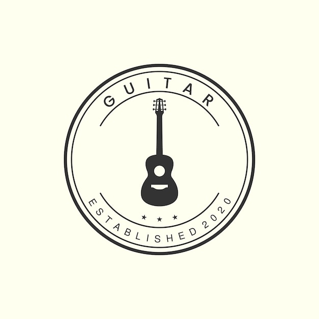 Gitara Z Logo W Stylu Vintage I Znaczek Ikona Szablon Projekt Akustyczny Melodystringvector Illustration