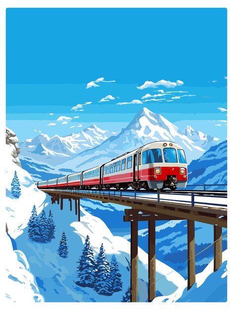 Plik wektorowy glacier express switzerland vintage travel poster souvenir postcard portret malarstwo ilustracja