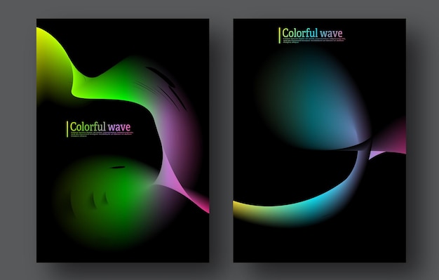 Gładkie kolorowe linie Abstrakcyjne fale na czarnym tle Zestaw wektorowych projektów dla stylowego stylu wewnętrznego korporacyjnego Element projektu okładek, plakatów i banerów Kompozycja kreatywna
