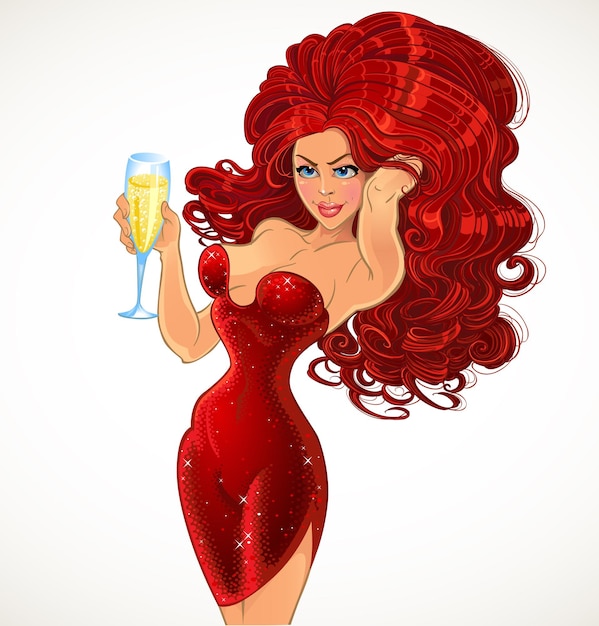 Plik wektorowy glamour dziewczyna w czerwieni z szampanem