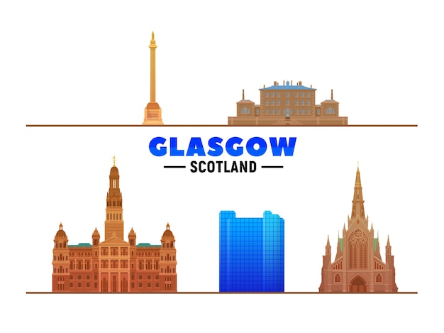 Plik wektorowy glasgow scotland wielka brytania najlepsze zabytki na białym tle ilustracja wektorowa koncepcja podróży biznesowych i turystyki z nowoczesnymi budynkami obraz na baner lub stronę internetową