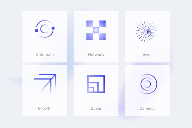 Glass Morphism Automate Network Invest Growth Scale Connect Logomark Szablon ikon logo