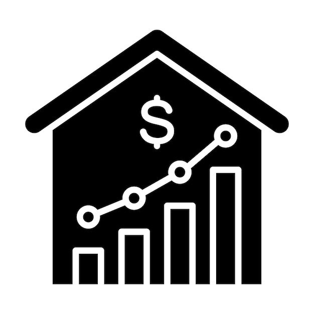 Plik wektorowy glif wzrostu ceny domu, solidna czarna ilustracja