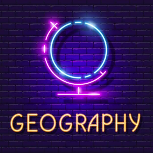 Glob wektor neon znak Baner lekcji geografii