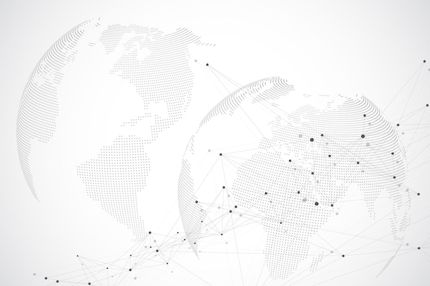 Globalna sieć z mapą świata streszczenie wektor nieskończona przestrzeń tło perspektywa tło cyfrowe...