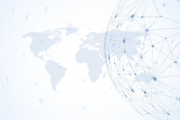 Globalne Połączenia Sieciowe Z Mapą świata. Tło Połączenia Internetowego. Abstrakcyjna Struktura Połączenia. Wieloboczne Tło. Ilustracja Wektorowa.